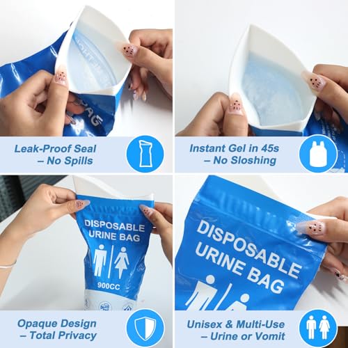 12 Disposable Urine Bags - 900ml Leak-Proof Portable Urinals
