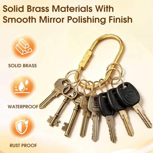 Gold Carabiner Keychain - 4 PCS Brass Key Ring with Screw Lock Clip