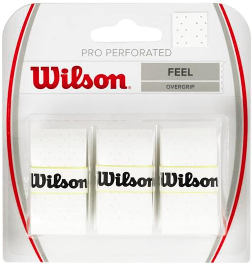 WILSON Pro Tennis Racquet Overgrip - Perforated Comfort & Control | White, 3-Pack (WRZ4005WH)