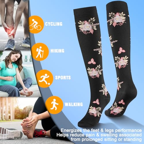 Cerpite 6 Pack Compression Socks for Women & Men 20-30 mmHg Knee-High, Assorted Small-Medium