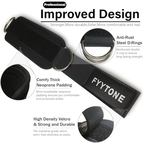 Ankle Strap for Cable Machine - Pair - Black for Leg Workouts