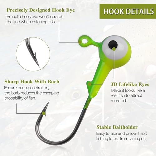 AGOOL 7.5g (1/4oz) Fishing Jig Heads 25pcs - Colored Round Ball with 3D Eyes for Bass Trout Walleye