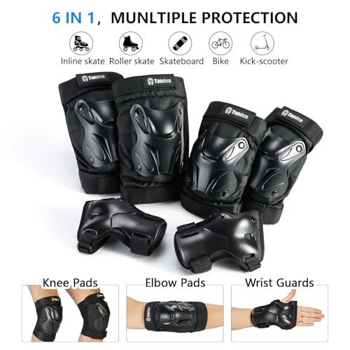 Adult Skating Protective Gear Set - Knee, Elbow & Wrist Pads - Black