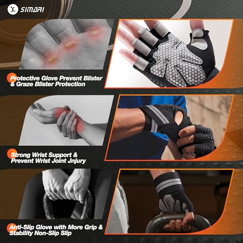 Breathable Workout Gloves with Wrist Wraps - Fingerless Black, Large
