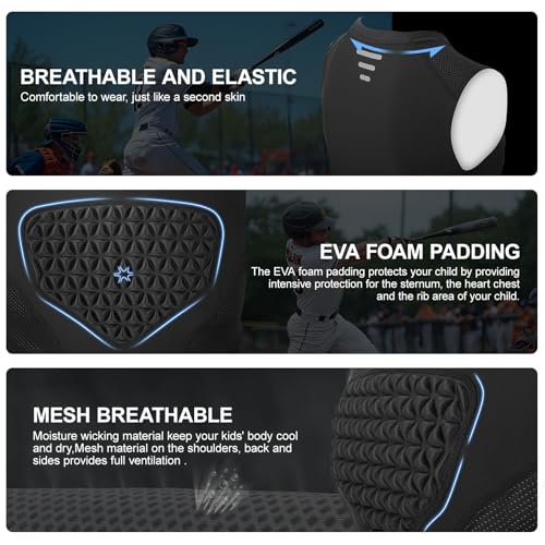 PORTEC Youth Black Padded Baseball Chest Protector Medium Impact Shield