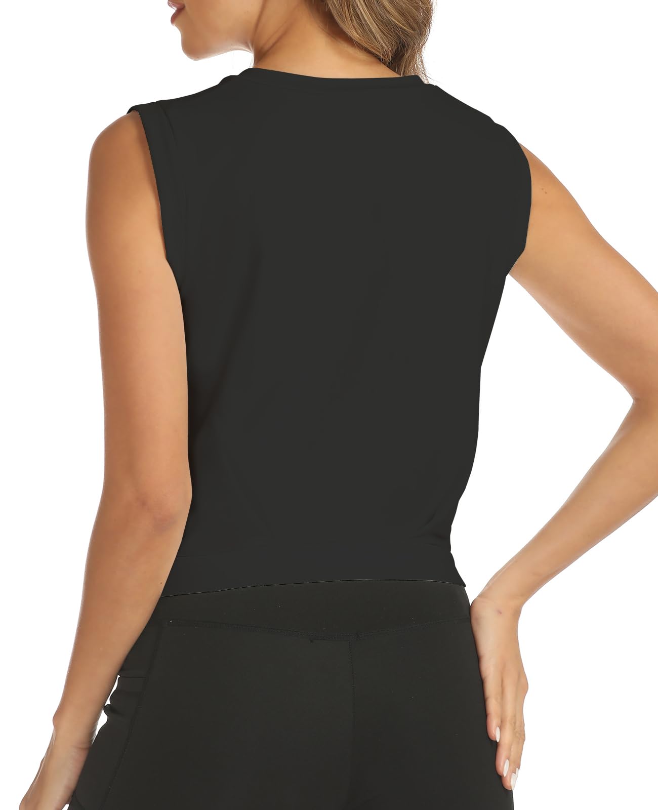 ARRIVE GUIDE Workout Crop Tops for Women Cute Loose Fit Tank Top Casual Summer Yoga Athletic Sports Gym Cotton T Shirts Vneck Black M
