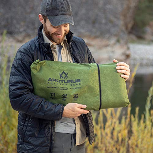 Arcturus XL Heavy Duty Survival Blanket Olive Green 8.5x12 ft Reflective Tarp for Camping & Emergency