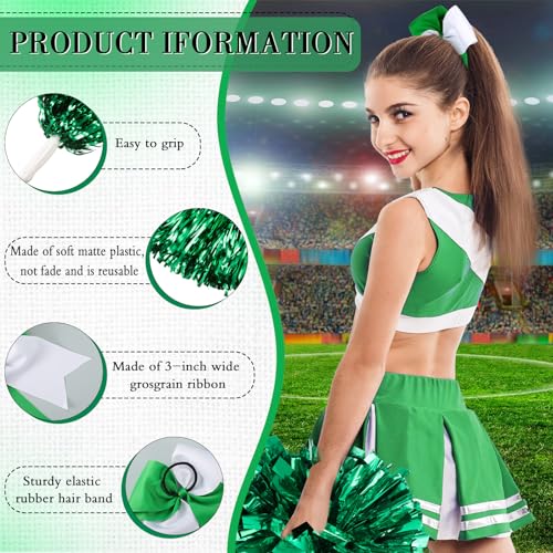 Cheerleading Pom Poms and Bow Set - Classic Matte Green White