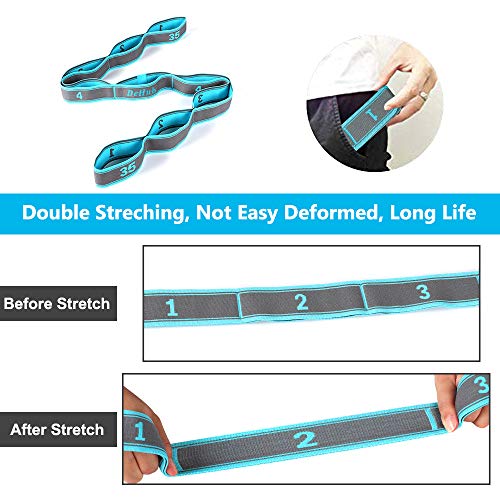 Elastic Yoga Stretch Strap with Loops - Blue for Flexibility & Therapy