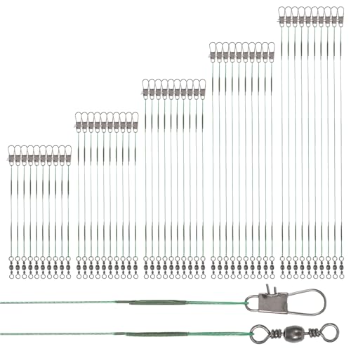 Fishing Leaders with Swivels - 50 Pcs Green Steel Wire