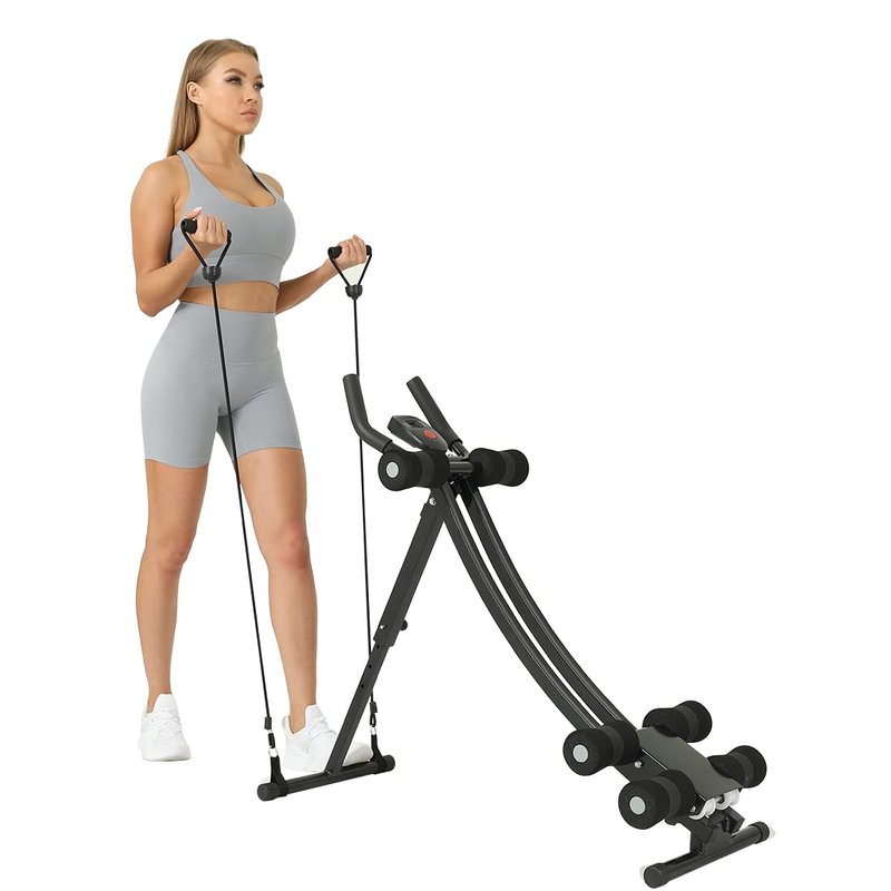 WINBOX AB Workout Equipment, Height Adjustable Ab Machine for Abdominal Exercise and Strength Training, Home Gym Machine With Resistance Bands（Grey）