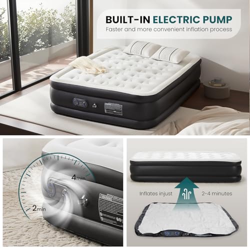 DUMOS Queen Air Mattress with Built-in Pump, 22in Thick, 80 x 60 in - 660 lb Capacity