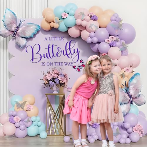A Butterfly Is On The Way Sign for Backdrop, Baby Shower Large Adhesive Sign Decal Balloons Arch Backdrop Decorations for First Birthday