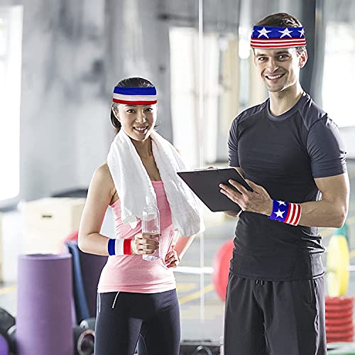 American Flag Sports Headband & Wristband Set - 4 Pack