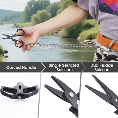 Fishing Scissors with Coiled Lanyard - Stainless Steel Line Cutters