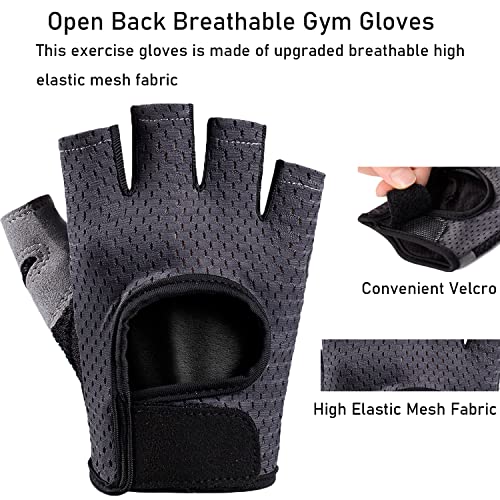 Breathable Gym Workout Gloves for Weight Lifting - Fingerless Medium Grey