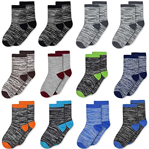 Toddler Boys Crew Socks 10-14 Years, 12 Pairs Multicolor Kids Socks
