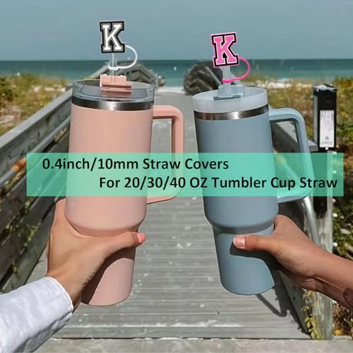 Straw Cover Caps with Personalized Initial Charms - Letter K
