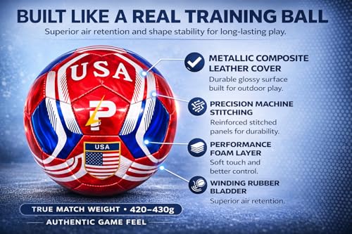 PLAYPRO Metallic Country Edition Soccer Ball - USA Red, Size 5, Official Match Standard