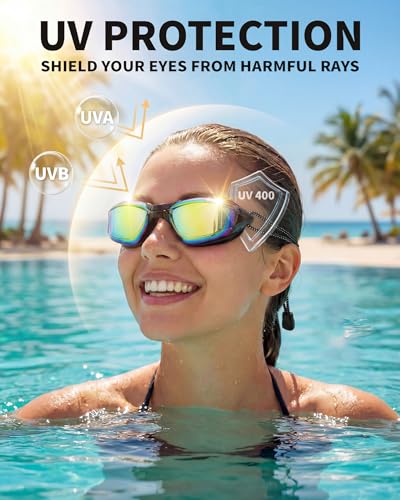 Anti-Fog Swimming Goggles for Adults and Youth - Black with Purple Plating