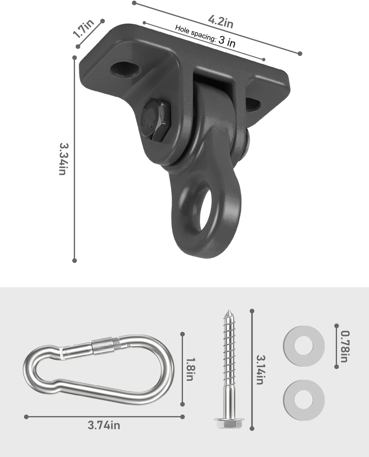 Skiennix Heavy Duty Porch Swing Hangers Kit - Durable Screws & Bolts for Indoor/Outdoor Use (2 Pack, Black)