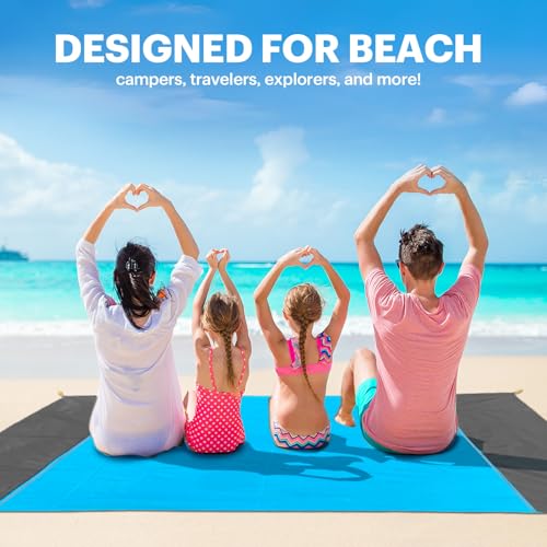 EASYFUN Beach Blanket 79x83 in Blue - Extra Large Sandproof Waterproof Picnic Mat