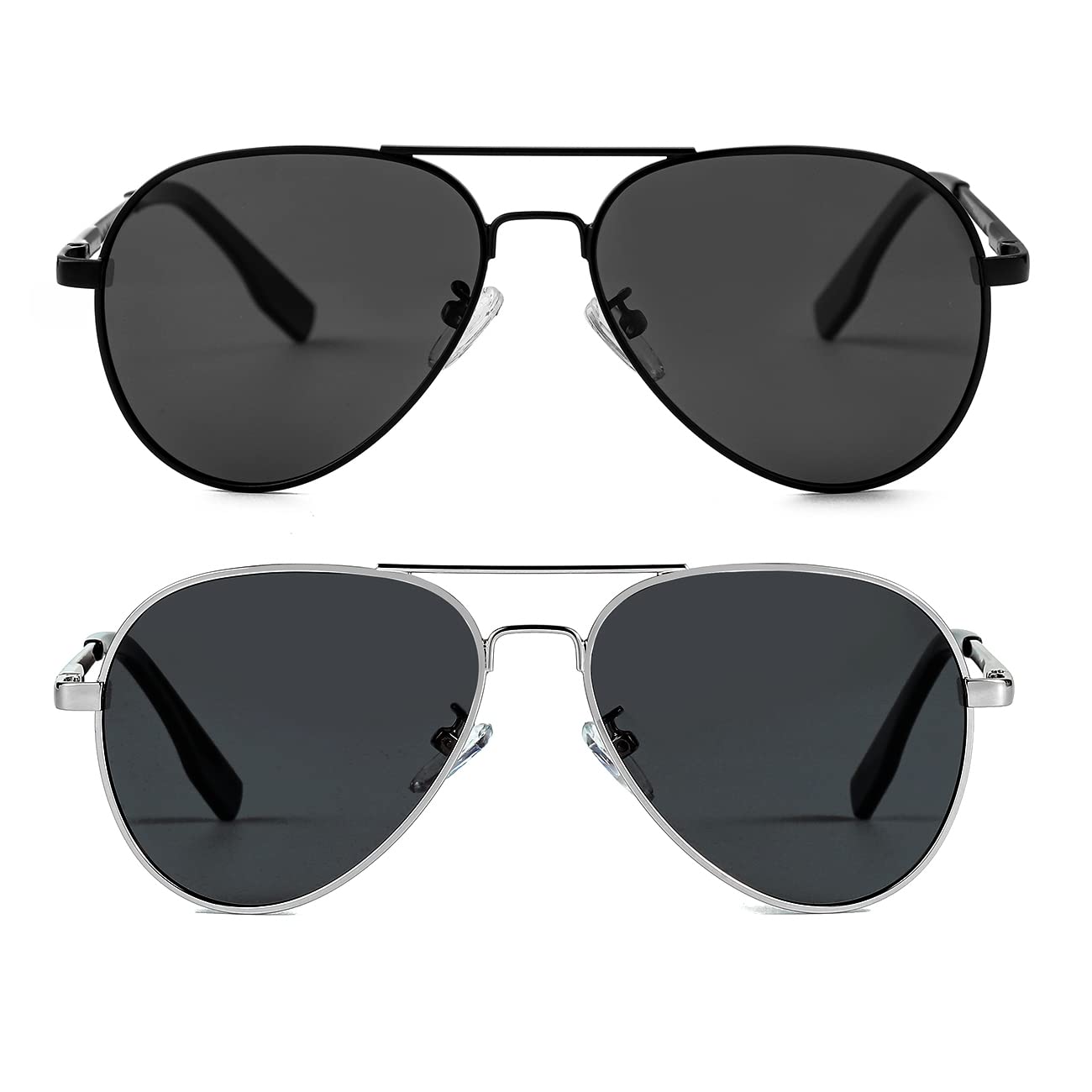 Kids Small Polarized Aviator Sunglasses for Girls and Boys Age 4-16 (Black/Grey + Silver/Grey)