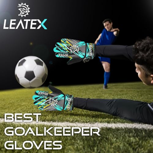 Soccer Goalie Gloves for Kids - Size 4 Cyan with Double Wrist Protection