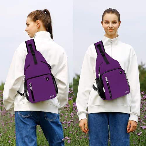 MOSISO Plum Sling Backpack with USB Charging Port & Multiple Pockets - Travel & Hiking Crossbody Bag