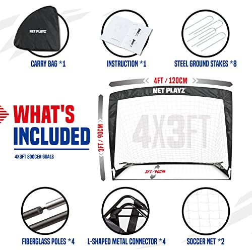 Portable Soccer Goal Set - 4ft x 3ft Fold-Up Training Goals - Set of 2