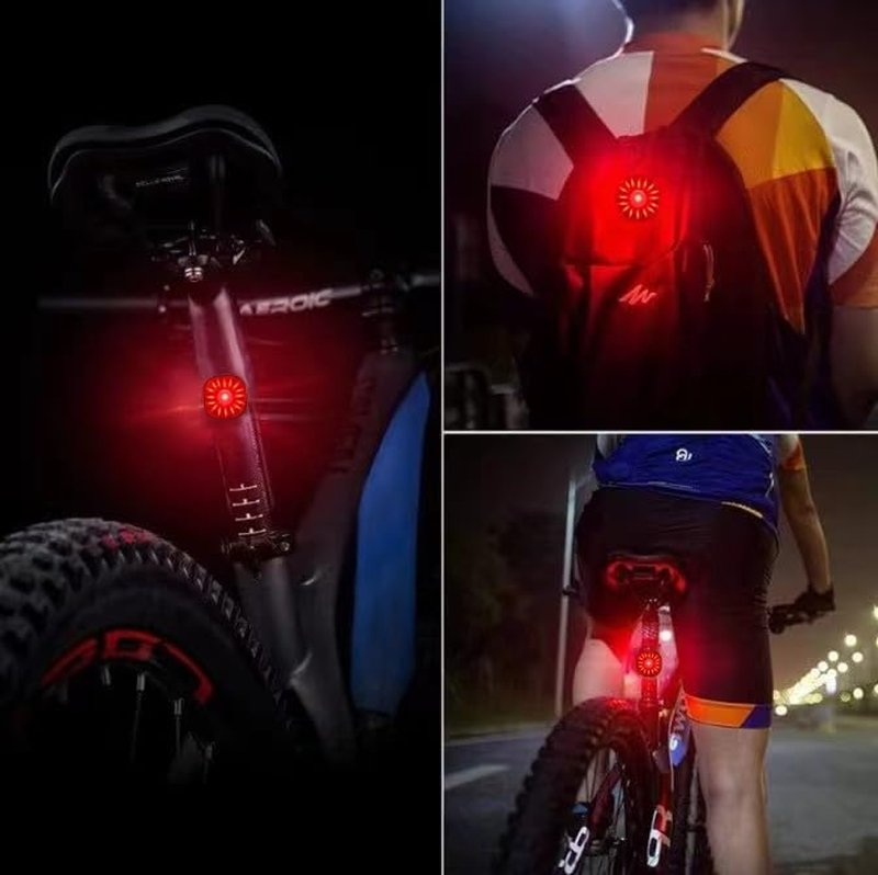 Smart Sensing Bike Taillight, Bicycle Brake Sensing Rear Light, USB Rechargeable IP66 Waterproof, 6 Modes Bright Red LED, Suitable for MTB, Jogging, Kids, Backpacks, and Seniors