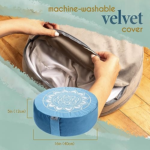Buckwheat Meditation Cushion - Velvet Floor Pillow, Ocean Abyss