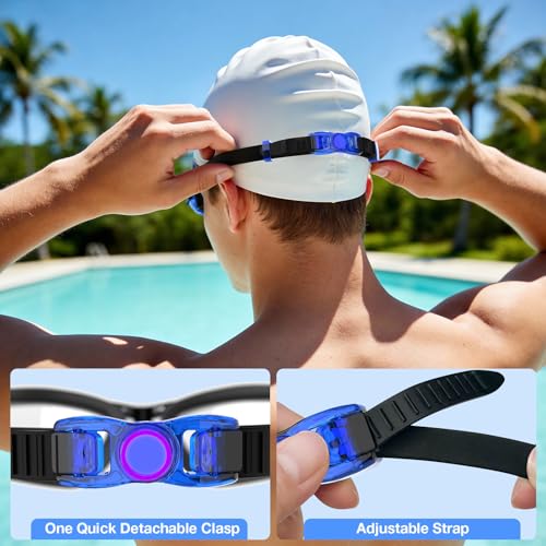 Swim Goggles 2 Pack - Dark Blue Clear Lens + Silver Mirror Lens, Anti-Fog, UV Protection