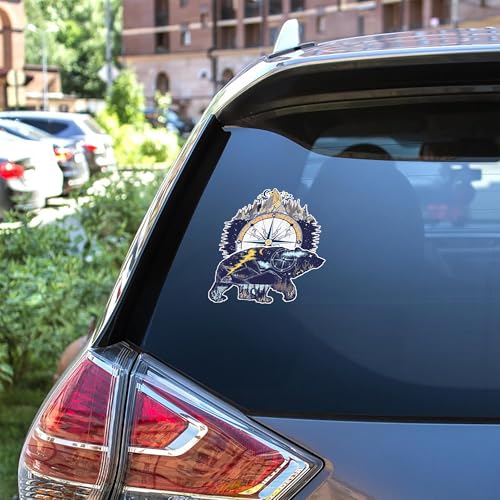 Bear and Mountains Vinyl Decal Sticker - 5 Inch, Weather Resistant