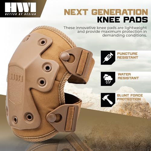 HWI Gear Next Generation Knee Pad for Protection: Combat, Mechanics, Construction, Hunting, Landscaping, Outdoor Survival, Heavy Duty Industrial Grade, Adjustable