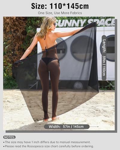 Chiffon Beach Sarong Cover-Up - Sheer Bikini Wrap - One Size Black
