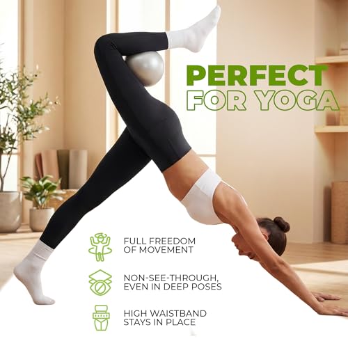 Green Drop High Waist Herb-Infused Yoga & Gym Leggings for Women Large Black