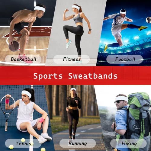 Moisture-Wicking Sports Headbands - 3 Pack Cotton Sweatbands - White
