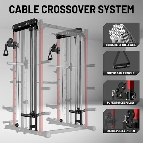 Smith Machine for Home Gym - M12 Power Cage with Cable Crossover System - Red