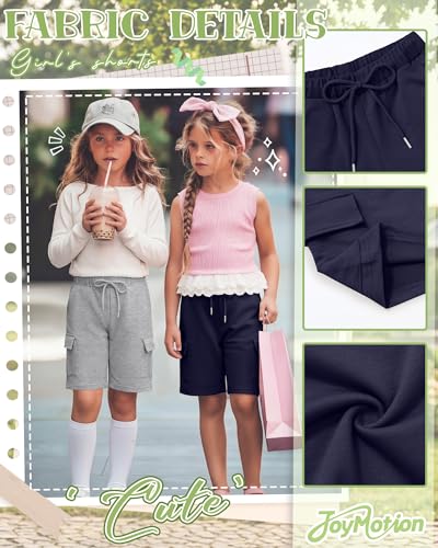 JoyMotion Girls' Cargo Bermuda Shorts 3-Pack for Ages 13-14 - Navy Blue, Gray, Black