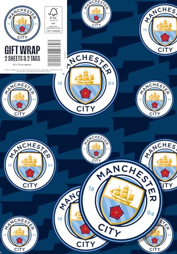 Manchester City FC Gift Wrap - 2 Sheets & 2 Tags