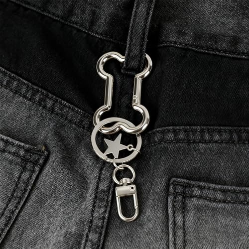 Y2K Bone & Star Carabiner Keychain Clip - Silver Alloy