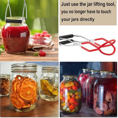 Stainless Steel Canning Jar Lifter Tongs with Rubber Grips - Red