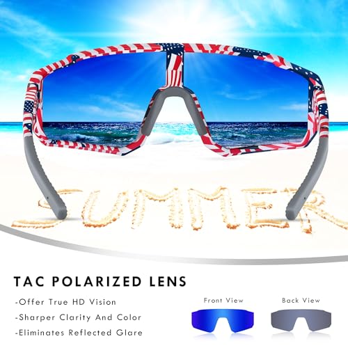 Kids Polarized Baseball Sunglasses with UV400 Protection - Flag Frame Blue Lenses