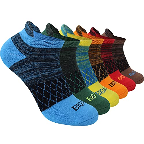 BIOAUM X-Large Multicolor 6 Pairs Men’s Cushioned Ankle Socks, Athletic Low Cut Running