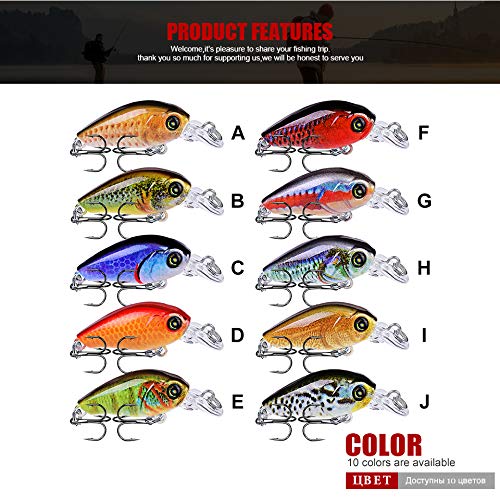 Sunlure Mini Crankbait Lures 4.7cm/0.14oz, 10 Colors, 10pcs-Style B Topwater Wobblers