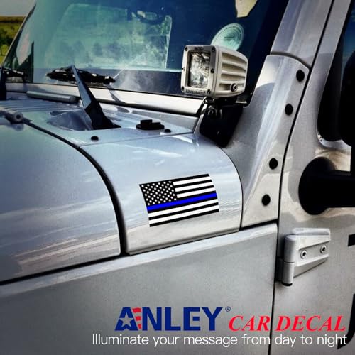 Thin Blue Line US Flag Decal - Black, White & Blue Reflective - 3 Pack