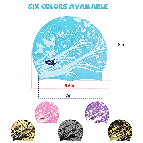 Waterproof Silicone Swim Cap for Girls - Silver Butterfly