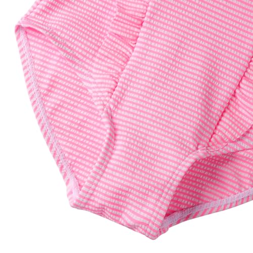 Girls' Bright Pink 6-7 Years Scalloped One-Piece Swimsuit with Ruffles - Kids Swimwear