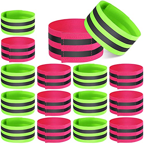 16-Piece Reflective Bands Set - High Visibility Safety Gear - Green & Pink
